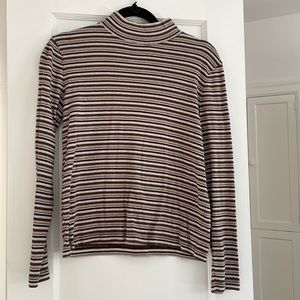 Vintage caramel beige and tan striped cotton turtleneck.